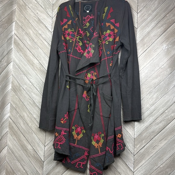 Grey Biya Johnny Was Longsleeved Embroidered Cardigan L - Picture 3 of 10